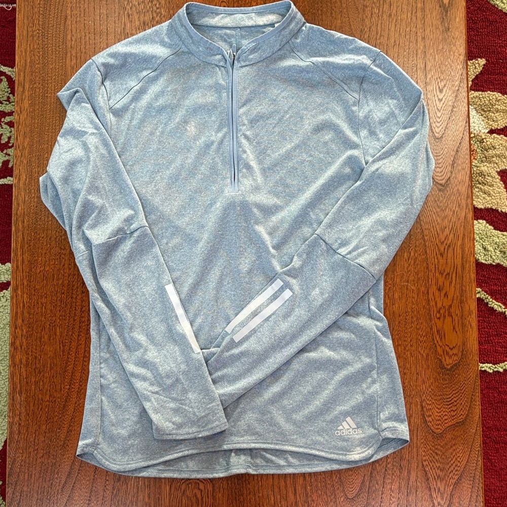 Adidas Light Gray/Blue Quarter-Zip Top Small